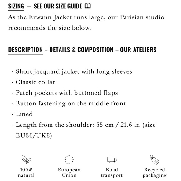 Sezane Erwann Ecru cropped jacket size 42 / US 10 - Picture 10 of 10